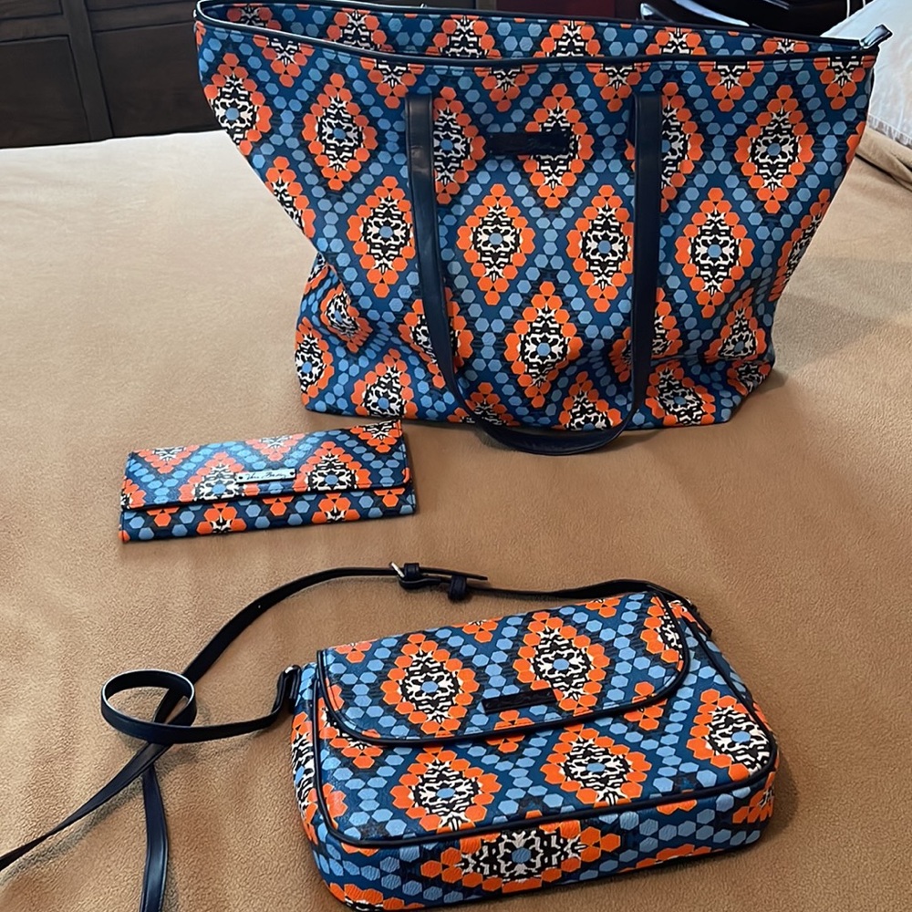 Vera Bradley Marrakesh Beads Tote Crossbody Wallet 3 Piece Faux Leather